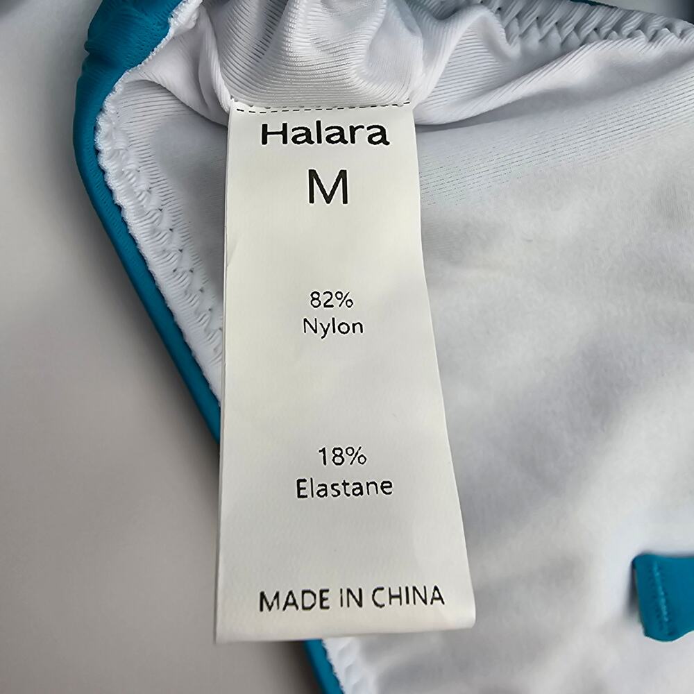 Halara Womans size M Cheeky Tie Side Bikini Swim Bottom Lined Lake Blue NEW - Picture 6 of 8